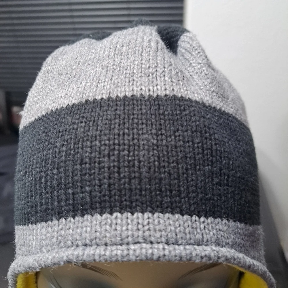 Black & Grey Boy's Striped Winter Hat Size L